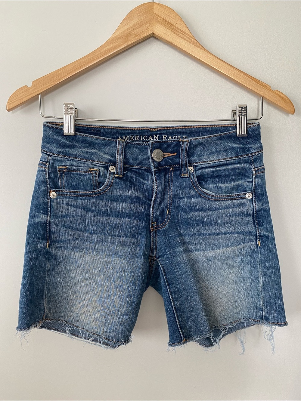 American Eagle Medium Blue Stretch Denim Jean Shorts Size 0